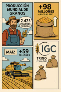 El CIC sube por tercer mes consecutivo la previsión de cosecha mundial de grano: récord de 2.425 Mt en 2025/26